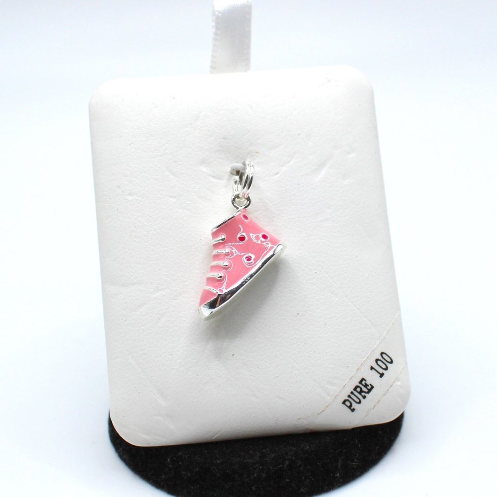 Sterling Silver High Top Sneaker Pink .925 Charm Pendant
